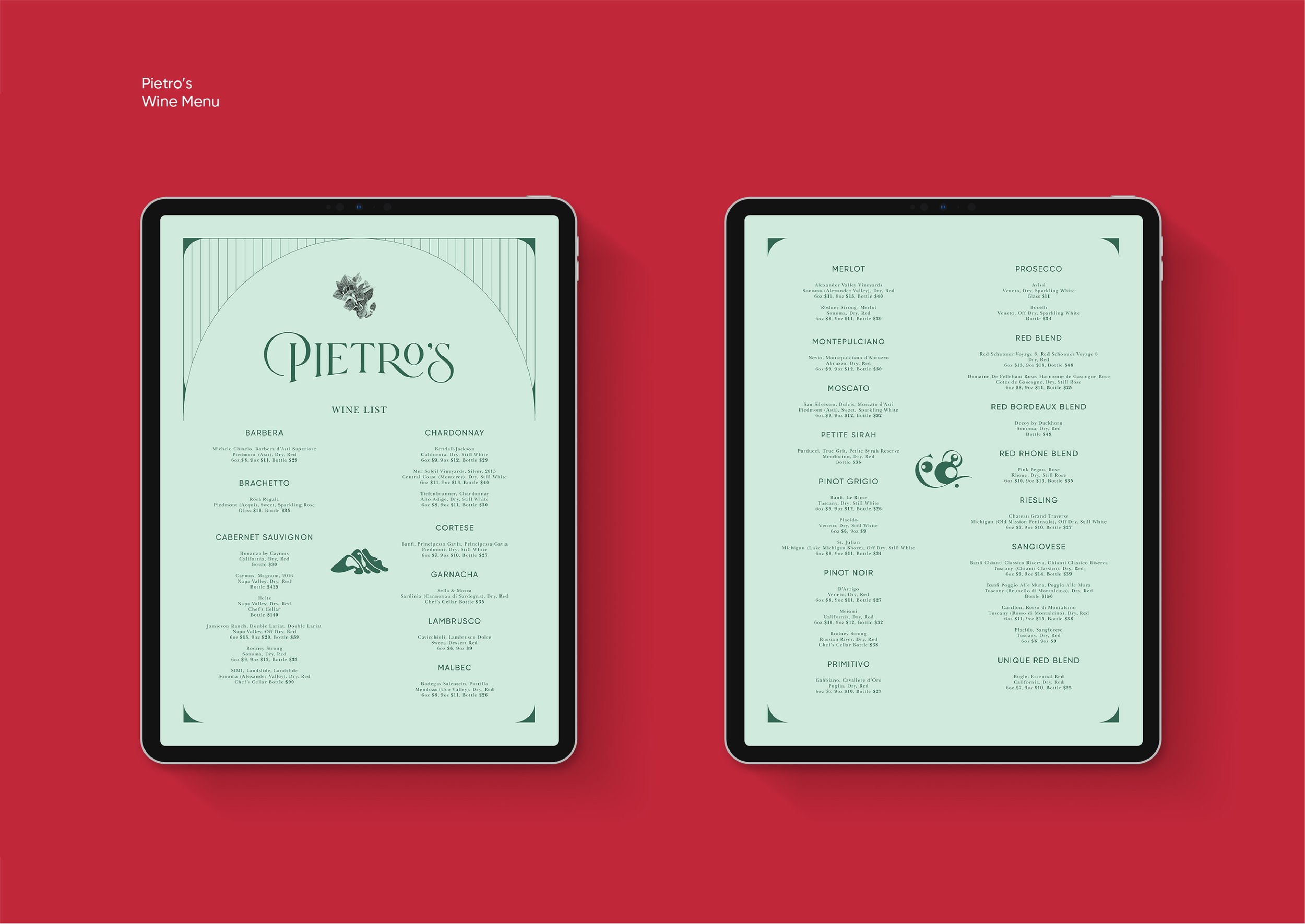 Wine menus