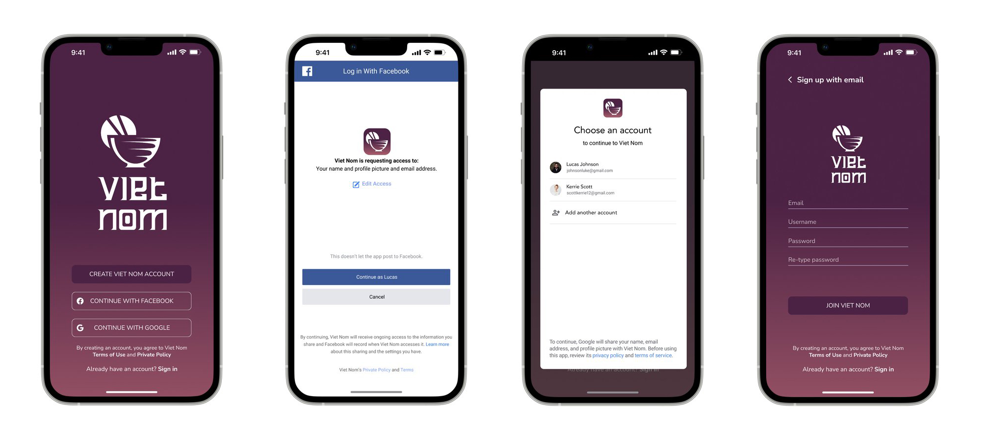Sign up screens